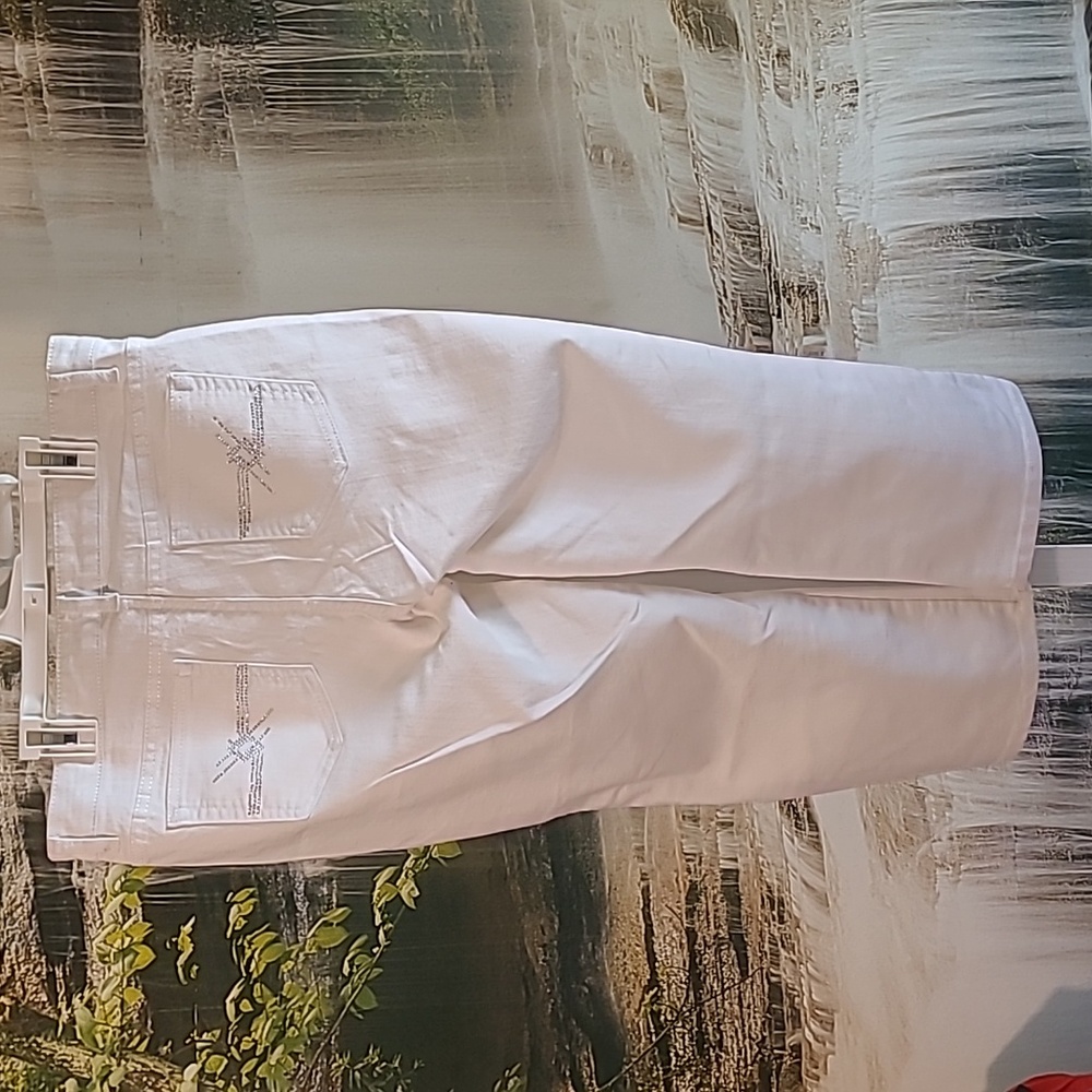 Jaclyn Smith Womens 8 bling casual white capri pants